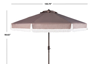 Safavieh MILAN 9FT Crank Umbrella – Stylish Outdoor Shade Solution for Elegant Patios and Lounging Spaces Grey / White PAT8008B