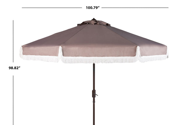 Safavieh MILAN 9FT Crank Umbrella – Stylish Outdoor Shade Solution for Elegant Patios and Lounging Spaces Grey / White PAT8008B