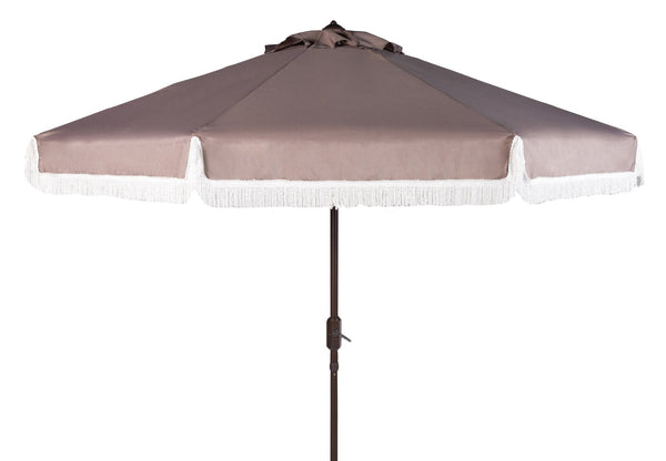 Safavieh MILAN 9FT Crank Umbrella – Stylish Outdoor Shade Solution for Elegant Patios and Lounging Spaces Grey / White PAT8008B