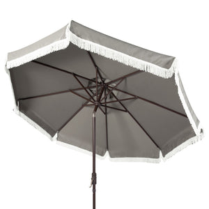 Safavieh MILAN 9FT Crank Umbrella – Stylish Outdoor Shade Solution for Elegant Patios and Lounging Spaces Grey / White PAT8008B