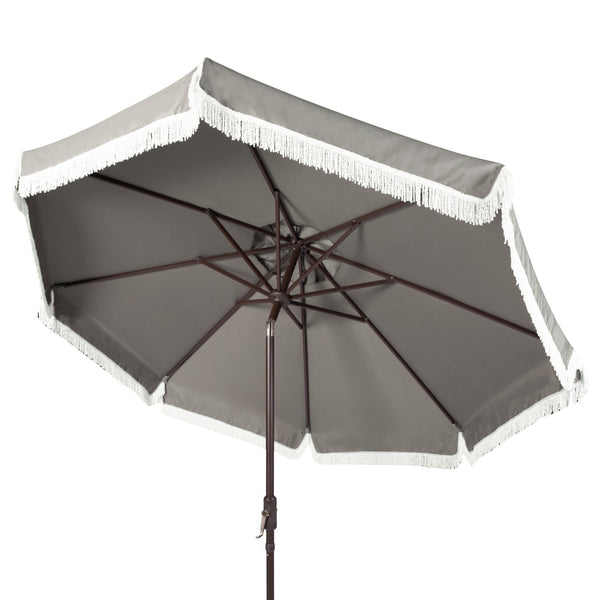 Safavieh MILAN 9FT Crank Umbrella – Stylish Outdoor Shade Solution for Elegant Patios and Lounging Spaces Grey / White PAT8008B