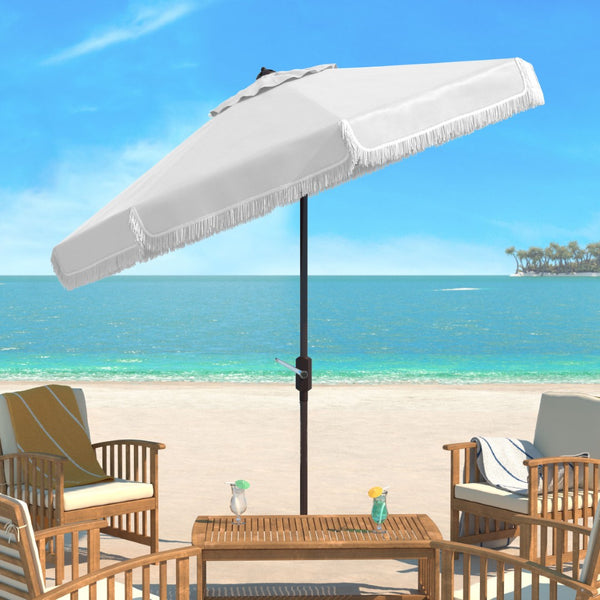 Safavieh MILAN 9FT Crank Umbrella – Stylish Outdoor Shade Solution for Elegant Patios and Lounging Spaces Ivory / White PAT8008C
