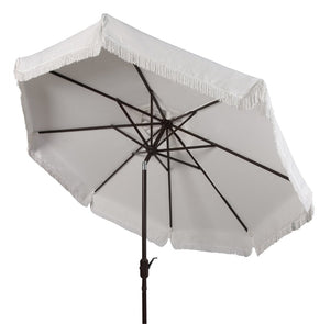 Safavieh MILAN 9FT Crank Umbrella – Stylish Outdoor Shade Solution for Elegant Patios and Lounging Spaces Ivory / White PAT8008C