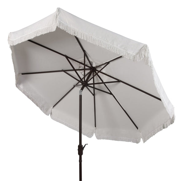 Safavieh MILAN 9FT Crank Umbrella – Stylish Outdoor Shade Solution for Elegant Patios and Lounging Spaces Ivory / White PAT8008C