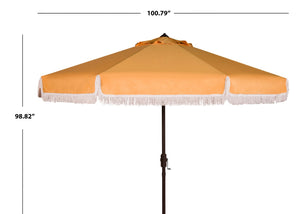 Safavieh MILAN 9FT Crank Umbrella – Stylish Outdoor Shade Solution for Elegant Patios and Lounging Spaces Yellow / White PAT8008D