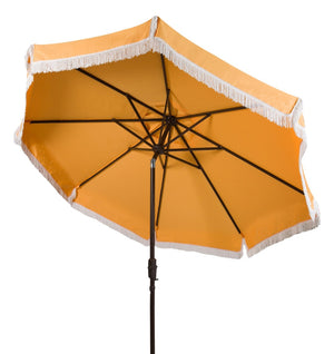 Safavieh MILAN 9FT Crank Umbrella – Stylish Outdoor Shade Solution for Elegant Patios and Lounging Spaces Yellow / White PAT8008D