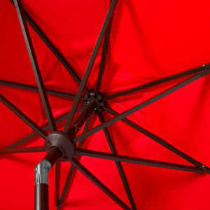 Safavieh MILAN 9FT Crank Umbrella – Stylish Outdoor Shade Solution for Elegant Patios and Lounging Spaces Red / White PAT8008E