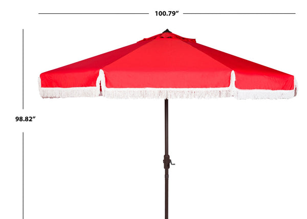 Safavieh MILAN 9FT Crank Umbrella – Stylish Outdoor Shade Solution for Elegant Patios and Lounging Spaces Red / White PAT8008E