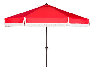 Safavieh MILAN 9FT Crank Umbrella – Stylish Outdoor Shade Solution for Elegant Patios and Lounging Spaces Red / White PAT8008E