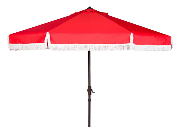 Safavieh MILAN 9FT Crank Umbrella – Stylish Outdoor Shade Solution for Elegant Patios and Lounging Spaces Red / White PAT8008E