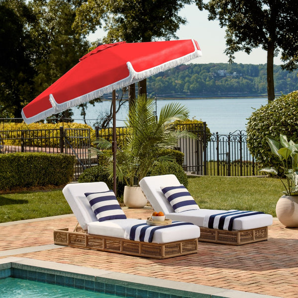 Safavieh MILAN 9FT Crank Umbrella – Stylish Outdoor Shade Solution for Elegant Patios and Lounging Spaces Red / White PAT8008E