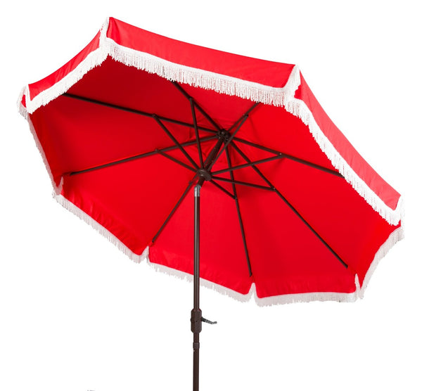 Safavieh MILAN 9FT Crank Umbrella – Stylish Outdoor Shade Solution for Elegant Patios and Lounging Spaces Red / White PAT8008E