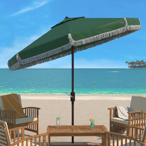 Safavieh MILAN 9FT Crank Umbrella – Stylish Outdoor Shade Solution for Elegant Patios and Lounging Spaces Hunter Green PAT8008H