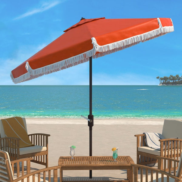 Safavieh MILAN 9FT Crank Umbrella – Stylish Outdoor Shade Solution for Elegant Patios and Lounging Spaces Orange PAT8008O