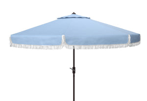 Safavieh MILAN 9FT Crank Umbrella – Stylish Outdoor Shade Solution for Elegant Patios and Lounging Spaces Baby Blue / White PAT8008U