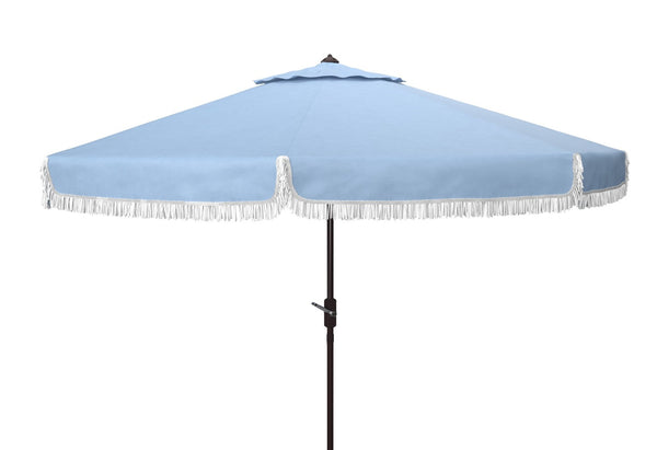 Safavieh MILAN 9FT Crank Umbrella – Stylish Outdoor Shade Solution for Elegant Patios and Lounging Spaces Baby Blue / White PAT8008U