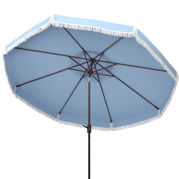 Safavieh MILAN 9FT Crank Umbrella – Stylish Outdoor Shade Solution for Elegant Patios and Lounging Spaces Baby Blue / White PAT8008U