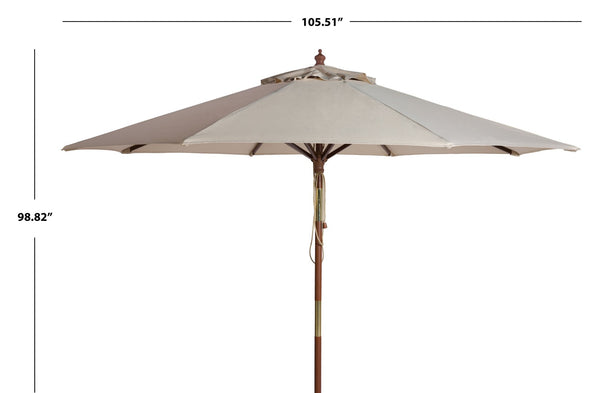 Safavieh CANNES 9FT Wooden Patio Umbrella - Stylish Eucalyptus Frame with Durable Canopy for Outdoor Elegance Beige PAT8009A