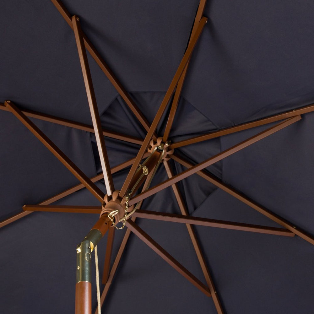Safavieh CANNES 9FT Wooden Patio Umbrella - Stylish Eucalyptus Frame with Durable Canopy for Outdoor Elegance Navy PAT8009C