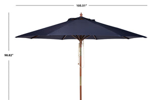 Safavieh CANNES 9FT Wooden Patio Umbrella - Stylish Eucalyptus Frame with Durable Canopy for Outdoor Elegance Navy PAT8009C