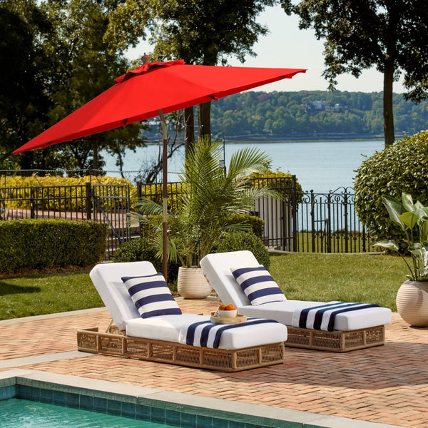 Safavieh CANNES 9FT Wooden Patio Umbrella - Stylish Eucalyptus Frame with Durable Canopy for Outdoor Elegance Red PAT8009D