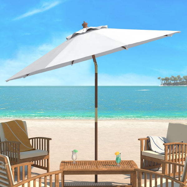 Safavieh CANNES 9FT Wooden Patio Umbrella - Stylish Eucalyptus Frame with Durable Canopy for Outdoor Elegance Ivory PAT8009E