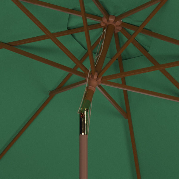 Safavieh CANNES 9FT Wooden Patio Umbrella - Stylish Eucalyptus Frame with Durable Canopy for Outdoor Elegance Hunter Green PAT8009H
