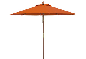 Safavieh CANNES 9FT Wooden Patio Umbrella - Stylish Eucalyptus Frame with Durable Canopy for Outdoor Elegance Orange PAT8009O