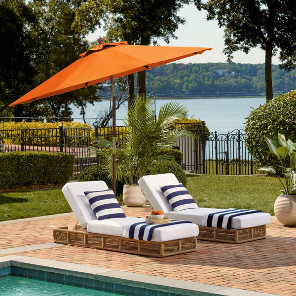 Safavieh CANNES 9FT Wooden Patio Umbrella - Stylish Eucalyptus Frame with Durable Canopy for Outdoor Elegance Orange PAT8009O