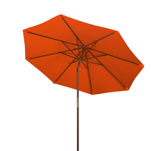 Safavieh CANNES 9FT Wooden Patio Umbrella - Stylish Eucalyptus Frame with Durable Canopy for Outdoor Elegance Orange PAT8009O