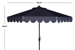 Safavieh VENICE 9FT Crank Umbrella - Elegant Coastal Charm for Outdoor Living and Shady Retreats Navy / White PAT8010A