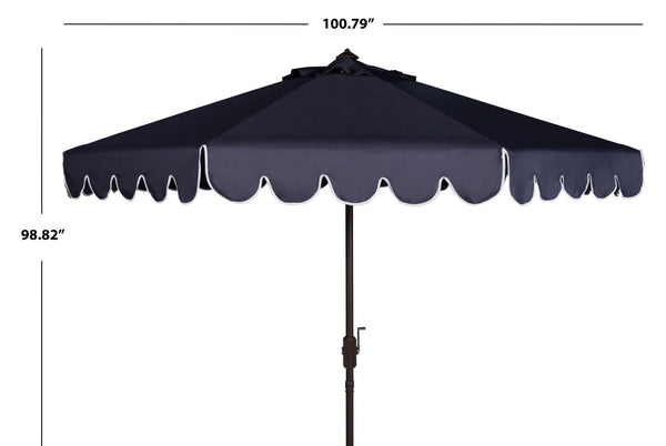 Safavieh VENICE 9FT Crank Umbrella - Elegant Coastal Charm for Outdoor Living and Shady Retreats Navy / White PAT8010A