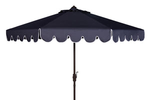 Safavieh VENICE 9FT Crank Umbrella - Elegant Coastal Charm for Outdoor Living and Shady Retreats Navy / White PAT8010A