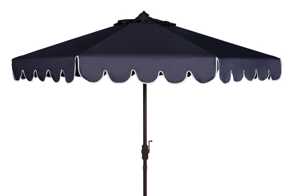 Safavieh VENICE 9FT Crank Umbrella - Elegant Coastal Charm for Outdoor Living and Shady Retreats Navy / White PAT8010A