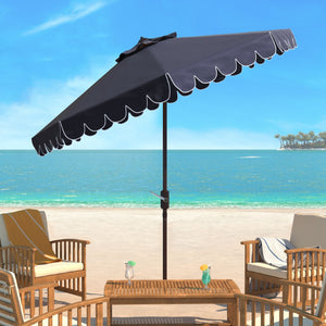 Safavieh VENICE 9FT Crank Umbrella - Elegant Coastal Charm for Outdoor Living and Shady Retreats Navy / White PAT8010A
