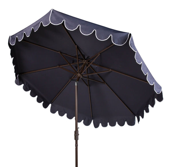 Safavieh VENICE 9FT Crank Umbrella - Elegant Coastal Charm for Outdoor Living and Shady Retreats Navy / White PAT8010A