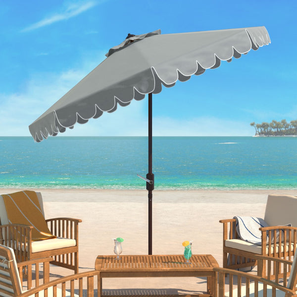 Safavieh VENICE 9FT Crank Umbrella - Elegant Coastal Charm for Outdoor Living and Shady Retreats Taupe / White PAT8010B