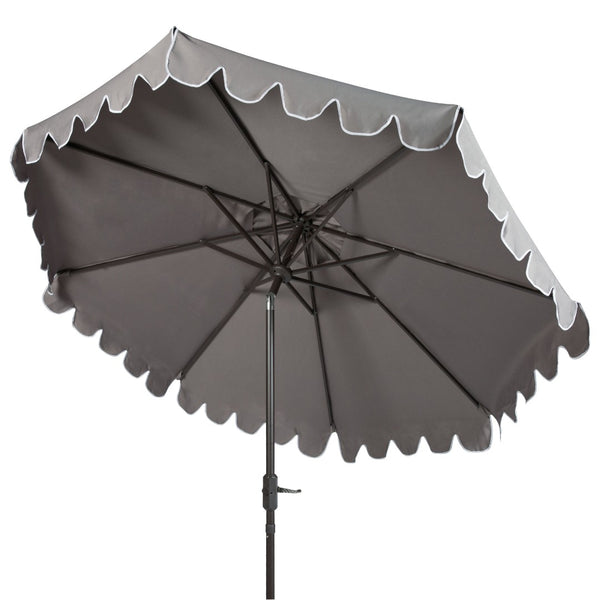 Safavieh VENICE 9FT Crank Umbrella - Elegant Coastal Charm for Outdoor Living and Shady Retreats Taupe / White PAT8010B