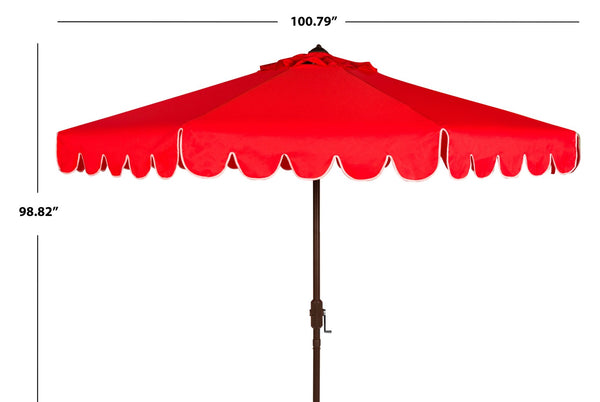 Safavieh VENICE 9FT Crank Umbrella - Elegant Coastal Charm for Outdoor Living and Shady Retreats Red / White PAT8010C