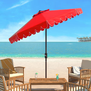 Safavieh VENICE 9FT Crank Umbrella - Elegant Coastal Charm for Outdoor Living and Shady Retreats Red / White PAT8010C
