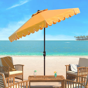 Safavieh VENICE 9FT Crank Umbrella - Elegant Coastal Charm for Outdoor Living and Shady Retreats Yellow / White PAT8010D