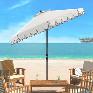 Safavieh VENICE 9FT Crank Umbrella - Elegant Coastal Charm for Outdoor Living and Shady Retreats Ivory / Black PAT8010E