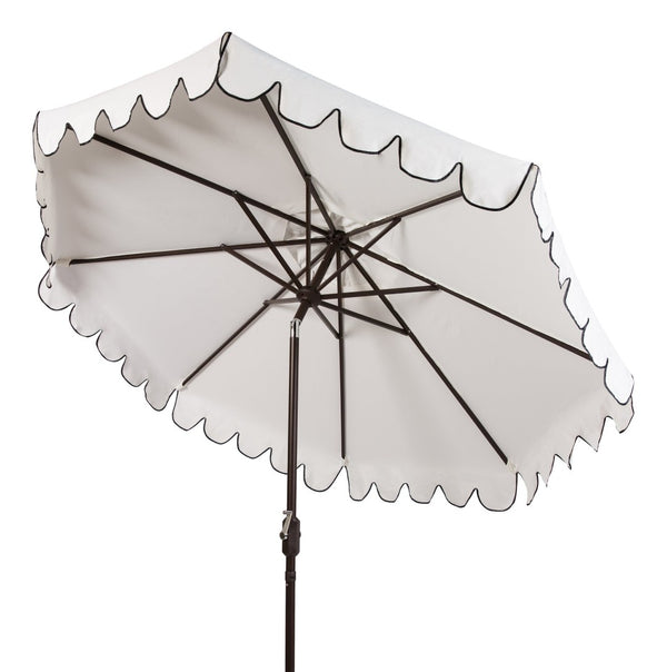 Safavieh VENICE 9FT Crank Umbrella - Elegant Coastal Charm for Outdoor Living and Shady Retreats Ivory / Black PAT8010E