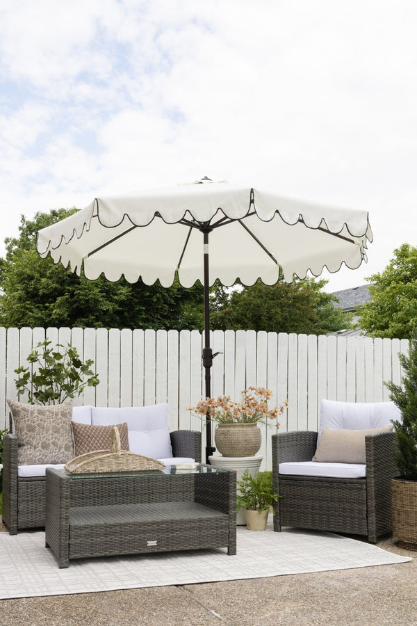 Safavieh VENICE 9FT Crank Umbrella - Elegant Coastal Charm for Outdoor Living and Shady Retreats Ivory / Black PAT8010E