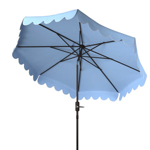 Safavieh VENICE 9FT Crank Umbrella - Elegant Coastal Charm for Outdoor Living and Shady Retreats Baby Blue / White PAT8010U