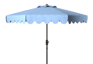 Safavieh VENICE 9FT Crank Umbrella - Elegant Coastal Charm for Outdoor Living and Shady Retreats Baby Blue / White PAT8010U