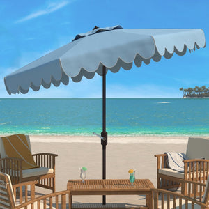 Safavieh VENICE 9FT Crank Umbrella - Elegant Coastal Charm for Outdoor Living and Shady Retreats Baby Blue / White PAT8010U