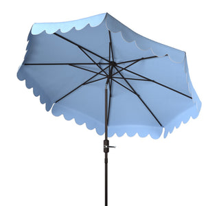 Safavieh VENICE 9FT Crank Umbrella - Elegant Coastal Charm for Outdoor Living and Shady Retreats Baby Blue / White PAT8010U