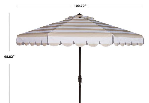 Safavieh VIENNA 9FT Crank Umbrella – Elegant Coastal Shade with Scalloped Edge for Stylish Outdoor Spaces Beige / White PAT8011A