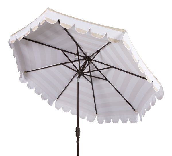 Safavieh VIENNA 9FT Crank Umbrella – Elegant Coastal Shade with Scalloped Edge for Stylish Outdoor Spaces Beige / White PAT8011A
